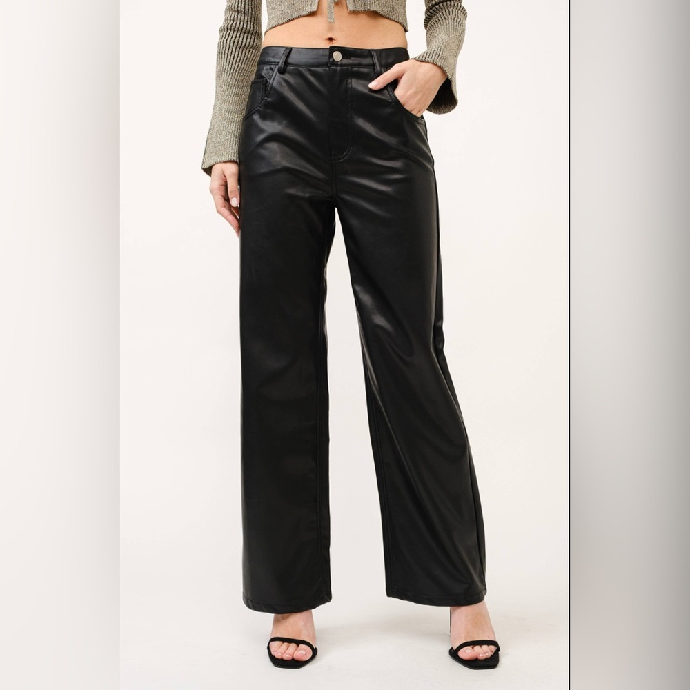 Black Wide Leg Leather Pant